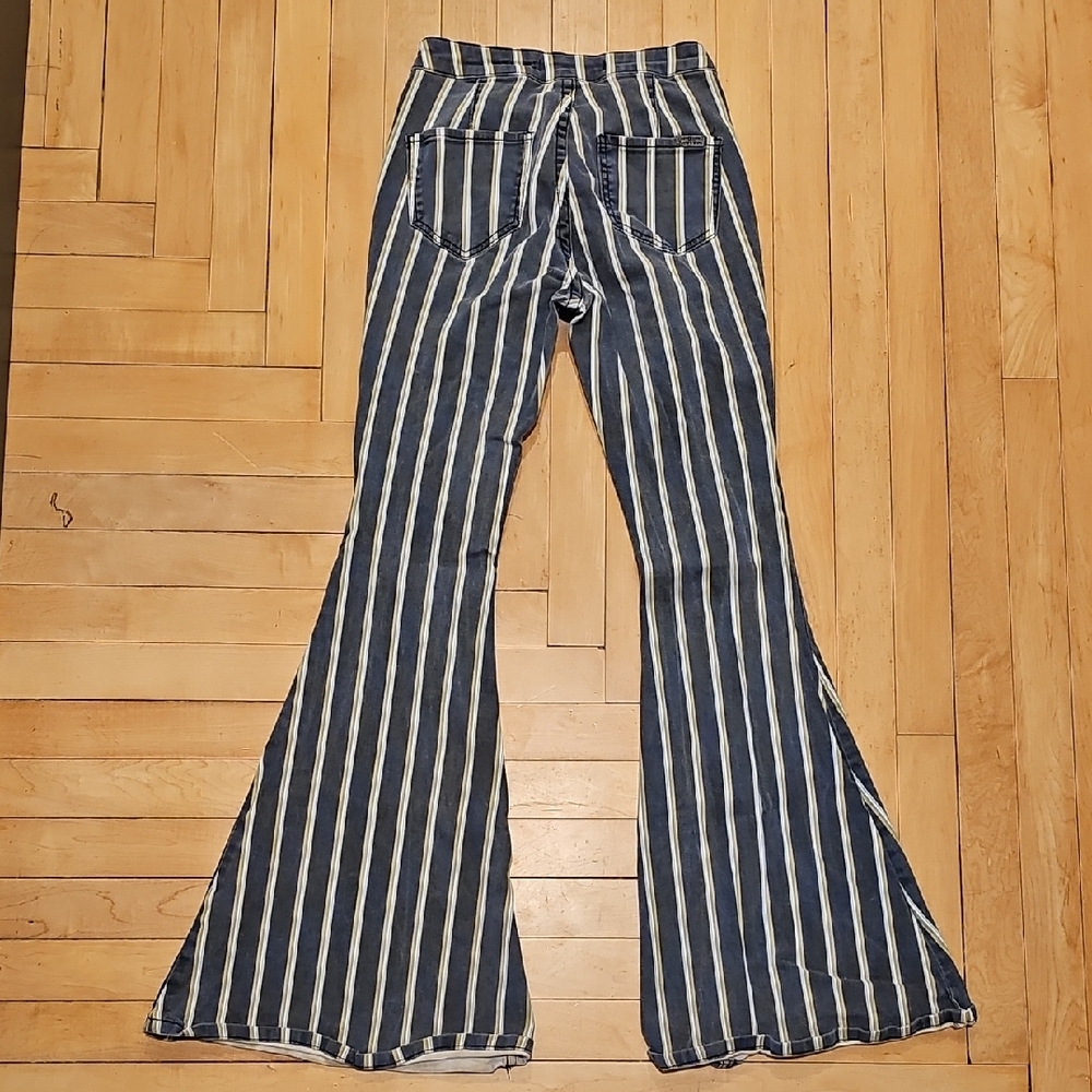 Rock & Roll Cowgirl Blue and White Striped Flare Jeans